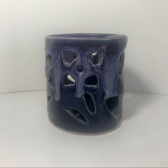 Bay Pottery Art Candle Holder Cut Out Floral Detail Purple. - Picture 7 of 15
